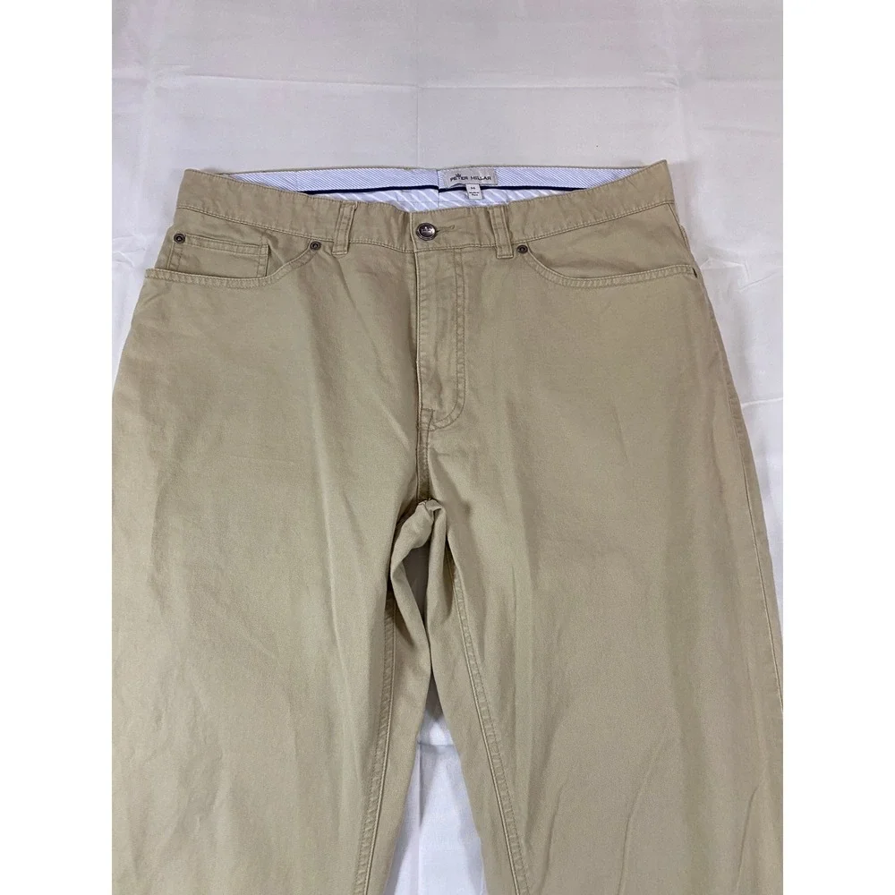 Peter Millar Mens 36x29 Khaki 5 Pocket Twill Pants‎ Straight Leg Tan Cotton Peru